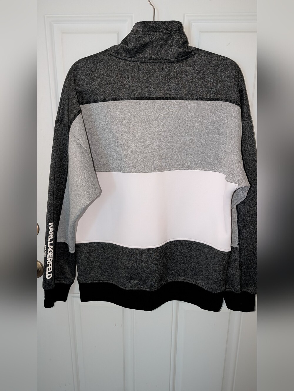 Karl Lagerfeld Black Colorblock Pullover Jacket Size Medium Gray White Black EUC - Picture 3 of 5